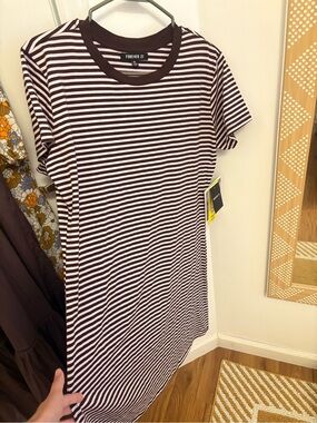 Forever 21 Brown and pink Striped T‑Shirt Dress